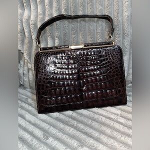 Caiman Industria Argentina Alligator Crocodile Handbag Purse Brown Vintage